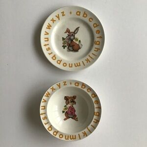 Child’s Alphabet Plate & Bowl England Woods & Sons Nursery Rhyme Bunny Vintage
